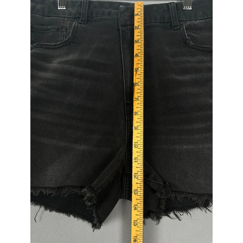 American Eagle Black Distressed Raw Hem Stretch Denim Shorts Womens Size 12